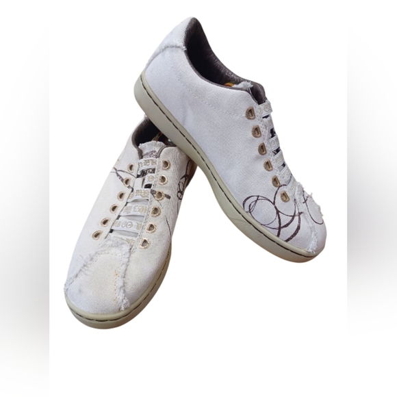 L.A.M.B Gwen Stefani Royal Elastic Distressed White Sneakers US Size 6 EUC - Picture 2 of 7